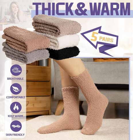 DoSmart Fuzzy Socks For Women Slipper Warm Fluffy Soft Winter Cozy Plush Cabin Sleep Christmas Home Socks in Kuwait
