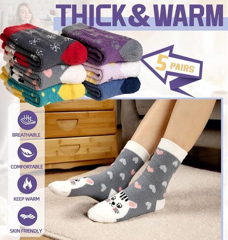 DoSmart Fuzzy Socks For Women Slipper Warm Fluffy Soft Winter Cozy Plush Cabin Sleep Christmas Home Socks in Kuwait