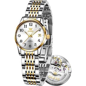 OLEVS Womens Automatic Watch, Premium Small Face Diamond Accented Self Winding Watches for Women, Fashion Waterproof Ladies Dress Watch