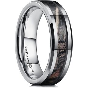 King Will 6mm/8mm Mens Black/Silver Camo Tungsten Carbide Ring Camouflage Comfort Fit Wedding Band
