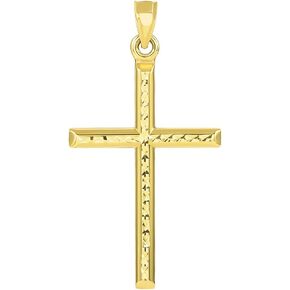 14k Yellow Gold Textured Religious Classic Tube Cross Pendant in Kuwait