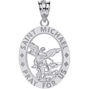 CaliRoseJewelry 14k Gold Saint Saint Michael Pray for Us Oval Charm Pendant