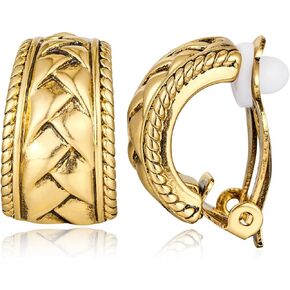 LILIE&WHITE Antique Gold Clip On Hoop Earrings for Women Non Pierced Clip on Earrings with Interwoven Textured Jewelry Gifts