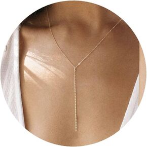 Lariat Necklace for Women, Dainty Layered Gold Long Necklaces 14k Gold Plated Beaded Bar CZ Drop Necklace Simple Gold Y Choker Necklaces for Women Trendy Gold Jewelry Gifts for Women