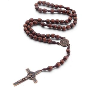 KOMI Handmade Wooden Catholic Rosaries, Rosary Beads Necklace From Bethlehem Wood Christian Prayer Holy Soil Medal & Metal Cross For Catholic Or Christian Gift