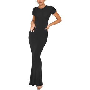 REORIA Women's Summer Casual Lounge Long Dress Elegant Short Sleeve Crew Neck Bodycon Maxi Dresses in Saudi Arabia