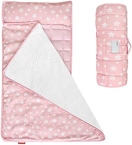 Moonsea Toddler Nap Mat with Removable Pillow and Fleece Minky Blanket Grey, Lightweight and Soft Fit for Toddlers Preschool, Daycare, Travel Sleeping Bag for Girls, 21" x 50" Fit on a Standard Cot in Saudi Arabia