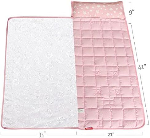 Moonsea Toddler Nap Mat with Removable Pillow and Fleece Minky Blanket Grey, Lightweight and Soft Fit for Toddlers Preschool, Daycare, Travel Sleeping Bag for Girls, 21" x 50" Fit on a Standard Cot in Saudi Arabia