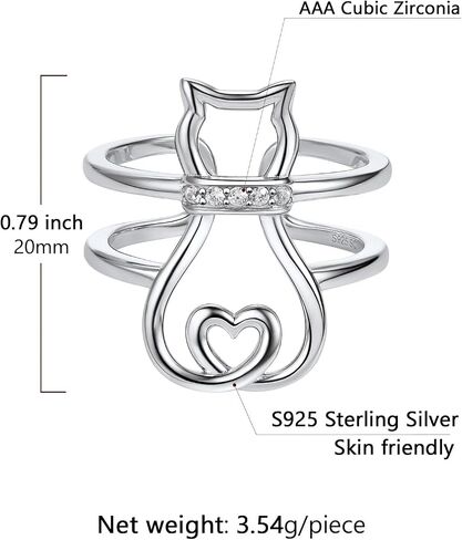 SILVERCUTE خاتم المرأة القطة 925 فضة 18K مطلية بالذهب القط على القمر لطيف التفاف الدائري قابل للتعديل in Kuwait