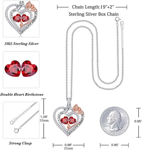 Iefil Rose Heart Birthstone Necklace Gifts for Women, 925 Sterling Silver Birthstone Jewelry Mothers Day Birthday Gifts for Women Anniversary Christmas Gifts for Her Mom Daughter Wife Girlfriend in Kuwait