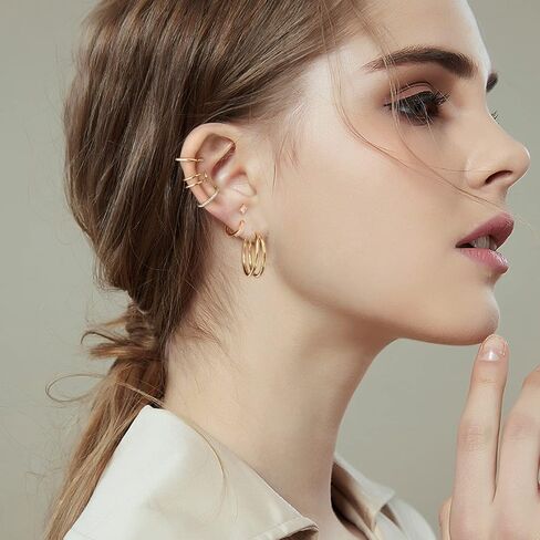 SEVENWELL 14K Gold Ear Cuff No Piercing Adjustable Cartilage Earrings 925 Sterling Silver Ear Clip Fake Earrings in Kuwait