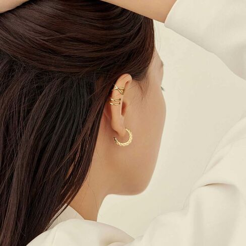 SEVENWELL 14K Gold Ear Cuff No Piercing Adjustable Cartilage Earrings 925 Sterling Silver Ear Clip Fake Earrings in Kuwait