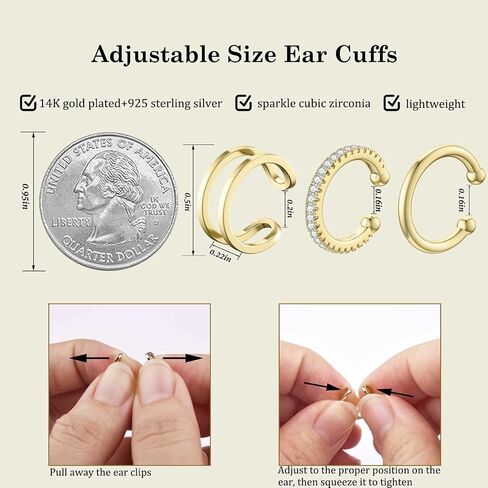 SEVENWELL 14K Gold Ear Cuff No Piercing Adjustable Cartilage Earrings 925 Sterling Silver Ear Clip Fake Earrings in Kuwait