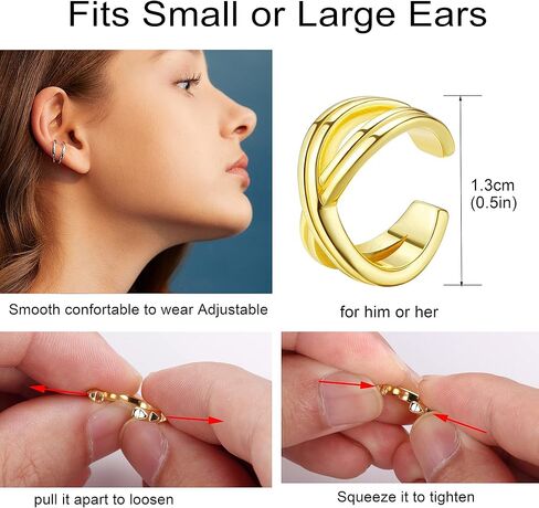 CASSIECA Women's Adjustable Non-Piercing Ear Cuffs Earrings Clip On Cartilage Helix Wrap Ear Jewelry Set in Kuwait