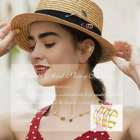 CASSIECA Women's Adjustable Non-Piercing Ear Cuffs Earrings Clip On Cartilage Helix Wrap Ear Jewelry Set in Kuwait