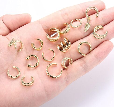 CASSIECA Women's Adjustable Non-Piercing Ear Cuffs Earrings Clip On Cartilage Helix Wrap Ear Jewelry Set in Kuwait