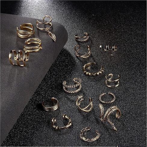 CASSIECA Women's Adjustable Non-Piercing Ear Cuffs Earrings Clip On Cartilage Helix Wrap Ear Jewelry Set in Kuwait