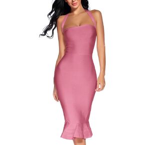 houstil Women's V Neck Halter Fishtail Bandage Bodycon Dress Party