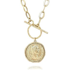 POMINA Chunky Coin Fashion Gold Necklace Trendy Statement Toggle Necklaces Women Antique Gold Coin Pendant Thick Link Chain Layered Gold Necklaces for Women in Saudi Arabia