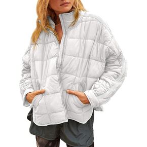 Aiopr Women's Oversized Lightweight Down Coat Long Sleeve Zip Packable Short Puffer Jackets