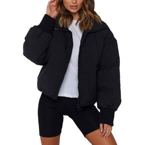 Tanming Womens Casual Puffer Jacket Long Sleeve Full Zip Black Padded Winter Coat