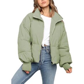 Tanming Womens Casual Puffer Jacket Long Sleeve Full Zip Black Padded Winter Coat