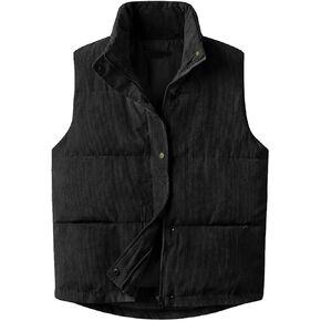 Aisongyuan Womens Corduroy Puffer Vest Stand Collar Zip Snap Button Sleeveless Warm Waistcoat Padded Gilet