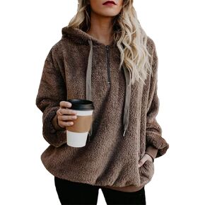 ReachMe Womens Oversized Sherpa Pullover Hoodie with Pockets Fuzzy Fleece Sweatshirt Plaid Fluffy Jacket Coat in Saudi Arabia