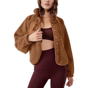 سترة صوفية غامضة للنساء من QIBABU بأكمام طويلة معاطف شتوية قصيرة دافئة بأزرار سفلية من شيربا سترات صوفية in Kuwait