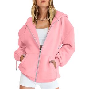 Caracilia Women's Zip Up Hoodies Teen Girls Oversized Sweatshirt Y2K Clothing Cute Fall Casual Drawstring Jacket with Pockets