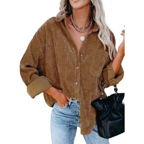 Astylish Women Corduroy Shirts Casual Long Sleeve Button Down Blouses Top in Kuwait