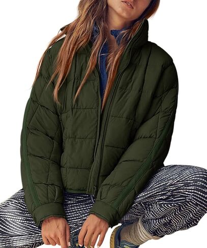Aiopr Women's Oversized Lightweight Down Coat Long Sleeve Zip Packable Short Puffer Jackets in Kuwait