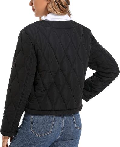 Hujoin Puffer Jacket Womens Casual Long Sleeves V-neck Puffy Padded Short Button Winter Coats for Women Fashion in Kuwait