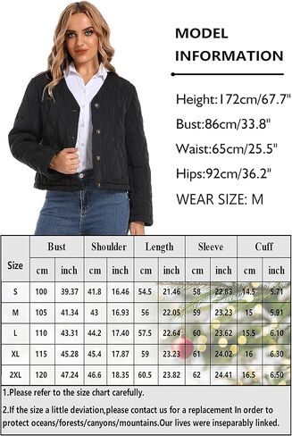 Hujoin Puffer Jacket Womens Casual Long Sleeves V-neck Puffy Padded Short Button Winter Coats for Women Fashion in Kuwait