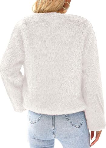 PRETTYGARDEN Women's 2023 Winter Coats Fleece Cropped Jacket Faux Fur Long Sleeve Pockets Shaggy Warm Outerwear Fall Clothes in Saudi Arabia
