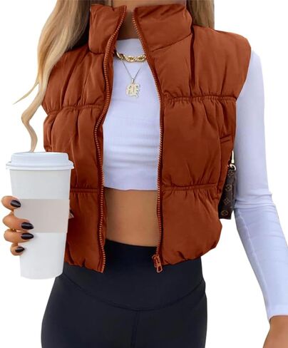 SySea Women's Crop Puffer Vest Winter Zip Up Lightweight Sleeveless Warm Outerwear Padded Coat in Saudi Arabia
