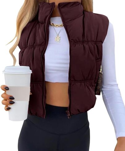 SySea Women's Crop Puffer Vest Winter Zip Up Lightweight Sleeveless Warm Outerwear Padded Coat in Saudi Arabia