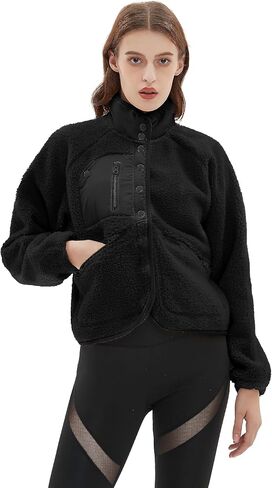 QIBABU Womens Fuzzy Fleece Jacket Long Sleeve Winter Short Coats Warm Button Down Sherpa Fleece Jackets Shacket in Saudi Arabia