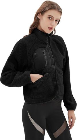 QIBABU Womens Fuzzy Fleece Jacket Long Sleeve Winter Short Coats Warm Button Down Sherpa Fleece Jackets Shacket in Saudi Arabia