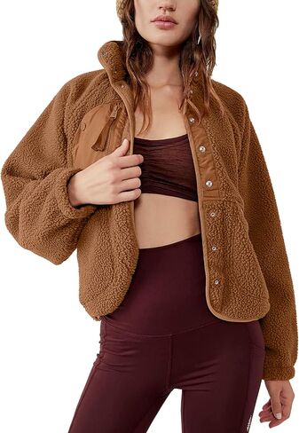 QIBABU Womens Fuzzy Fleece Jacket Long Sleeve Winter Short Coats Warm Button Down Sherpa Fleece Jackets Shacket in Kuwait