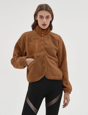 QIBABU Womens Fuzzy Fleece Jacket Long Sleeve Winter Short Coats Warm Button Down Sherpa Fleece Jackets Shacket in Kuwait