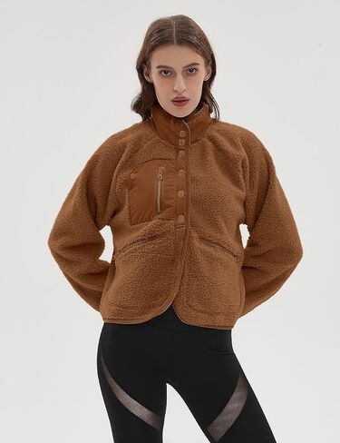 QIBABU Womens Fuzzy Fleece Jacket Long Sleeve Winter Short Coats Warm Button Down Sherpa Fleece Jackets Shacket in Kuwait