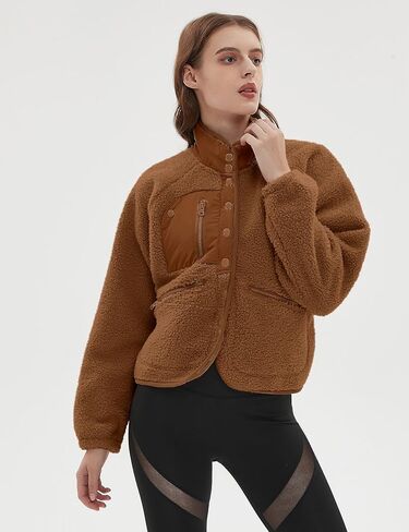 QIBABU Womens Fuzzy Fleece Jacket Long Sleeve Winter Short Coats Warm Button Down Sherpa Fleece Jackets Shacket in Kuwait