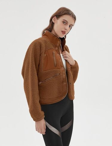 QIBABU Womens Fuzzy Fleece Jacket Long Sleeve Winter Short Coats Warm Button Down Sherpa Fleece Jackets Shacket in Kuwait