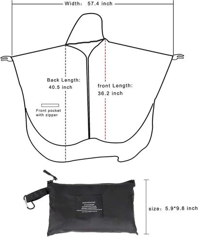 NUUR Rain Poncho for Women Adults Hooded Jacket Waterproof Reusable Hiking Men Rain Coat with Pockets in Kuwait