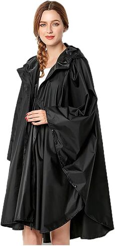 NUUR Rain Poncho for Women Adults Hooded Jacket Waterproof Reusable Hiking Men Rain Coat with Pockets in Kuwait
