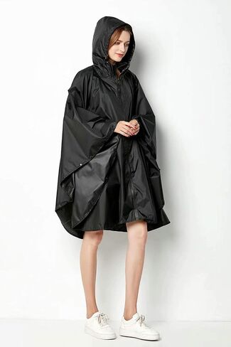 NUUR Rain Poncho for Women Adults Hooded Jacket Waterproof Reusable Hiking Men Rain Coat with Pockets in Kuwait