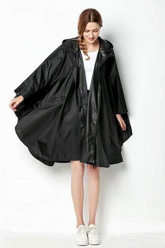 NUUR Rain Poncho for Women Adults Hooded Jacket Waterproof Reusable Hiking Men Rain Coat with Pockets in Kuwait