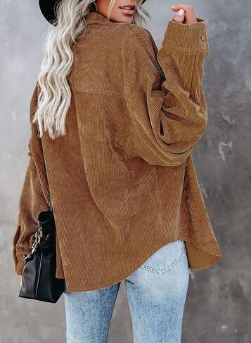 Astylish Women Corduroy Shirts Casual Long Sleeve Button Down Blouses Top in Kuwait