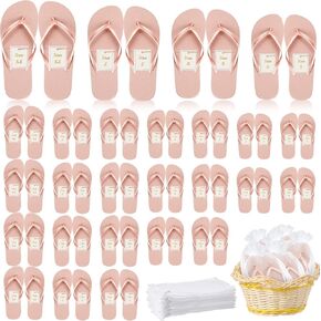 Unittype 48 Pairs Flip Flops Bulk for Wedding Guests Hotel Slippers with Size Cards and Bags for Wedding Beach Pool